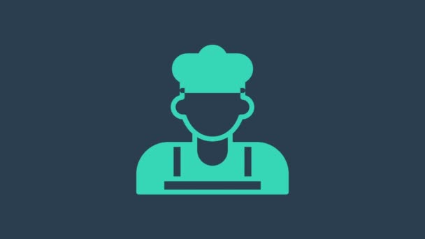 Tyrkysová ikona Cook izolovaná na modrém pozadí. Symbol šéfkuchaře. Grafická animace pohybu videa 4K - Záběry, video