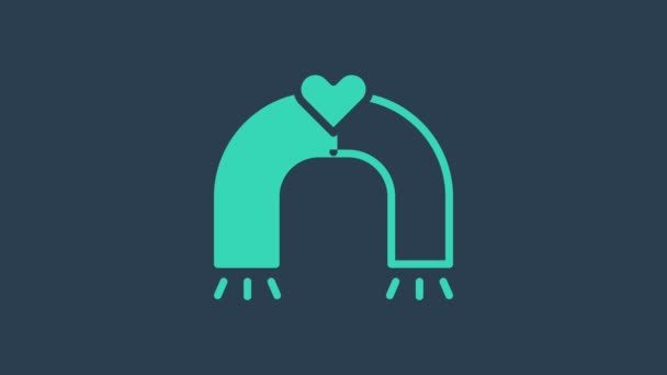 Turkusowa ikona magnesu miłości odizolowana na niebieskim tle. 4K Animacja graficzna ruchu wideo - Materiał filmowy, wideo