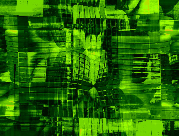 Grüner Hintergrund mit auffallenden dunklen und hellen Akzenten. Surreale Wandleinwände im Stil moderner Kunst. - Foto, Bild