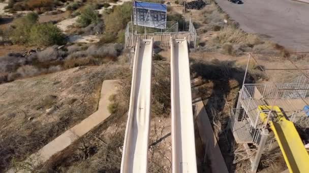 Gesloten Waterpark Aerial view, Dode zee, Israelapocalyptische Visie Uit Israël Gesloten voor 20 jaar waterpark, Drone view  - Video
