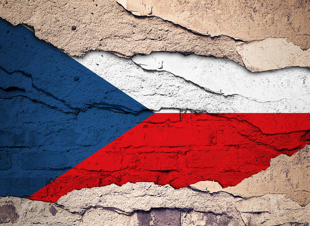 Bandera checa pintada sobre un viejo fondo de pared. Ilustración 3D  - Foto, Imagen