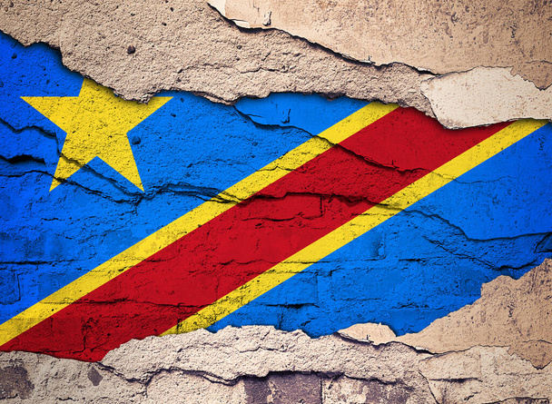 Bandera de la República Democrática del Congo pintada sobre un antiguo fondo mural. Ilustración 3D  - Foto, Imagen