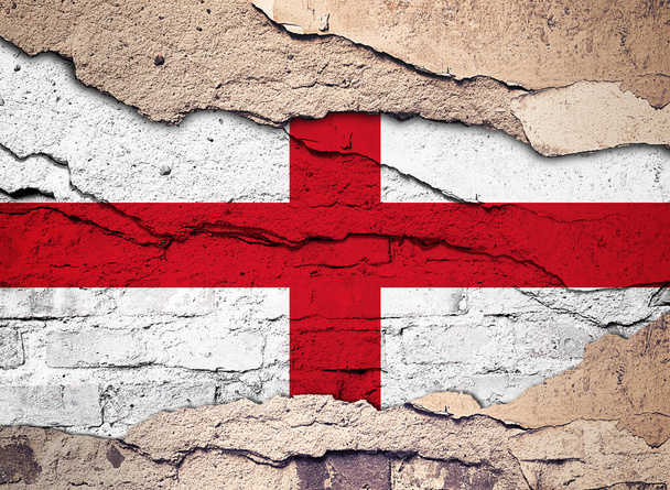 Bandeira da Inglaterra pintada em um antigo fundo de parede. Ilustração 3D  - Foto, Imagem