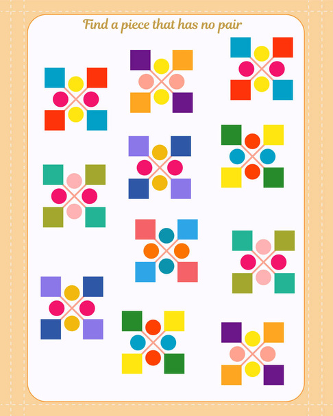 Logic game for children. Find which shape is unpaired. Development of attention - Вектор,изображение