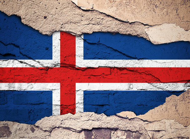 Bandera de Islandia pintada sobre un viejo fondo de pared. Ilustración 3D  - Foto, Imagen