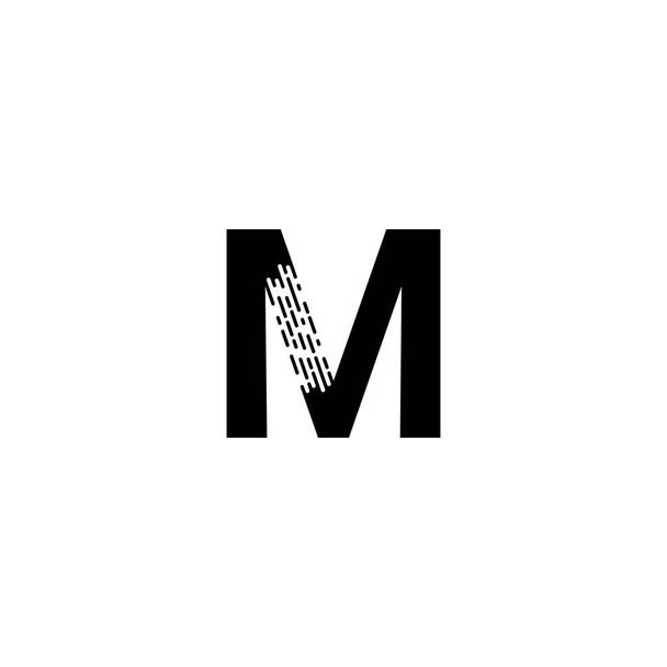 Simple letter logo design with dash line effect. Initial M letter in uppercase sans serif font style. - Vector, Image