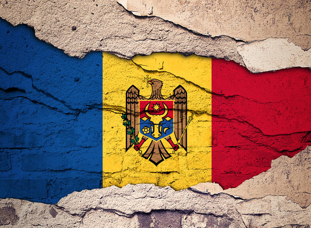 Moldova flag painted on an old wall background. 3D illustration  - Photo, Image