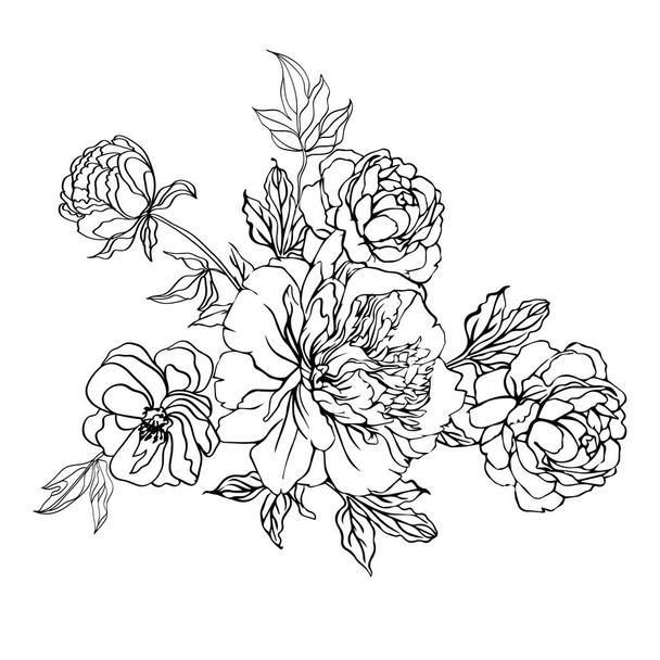 Hand drawn bouquet in vintage style. Vector sketch style illustration - Вектор,изображение