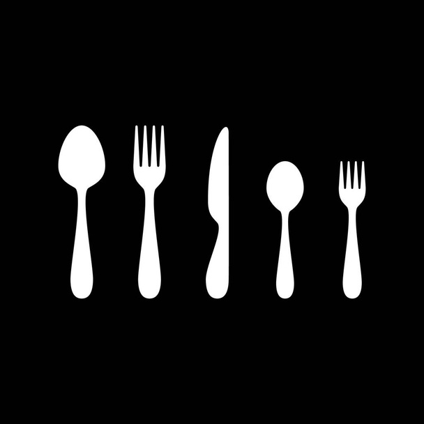 Set of cutlery with spoon, fork, knife - Vector, Image