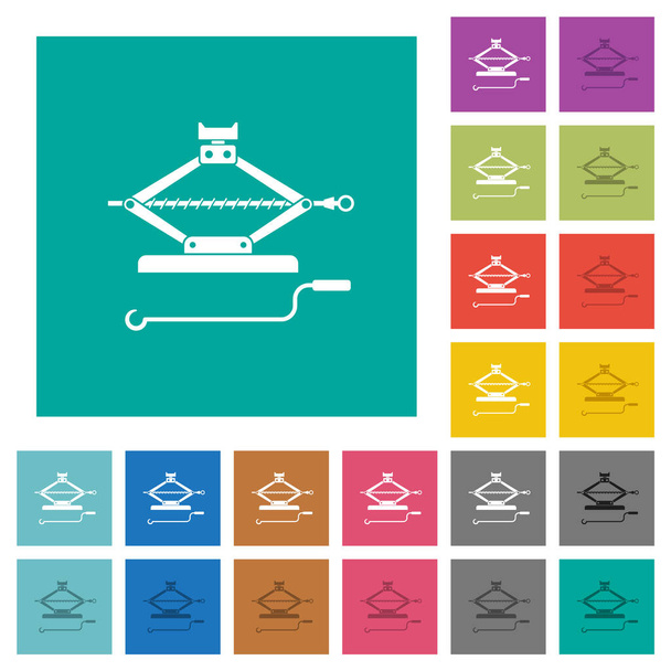 Coche jack con manivela iconos planos multicolores sobre fondos cuadrados llanos. Incluidas variaciones de iconos blancos y más oscuros para efectos de flotación o activos. - Vector, imagen
