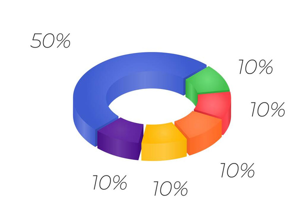 Vector 3d donut  chart infographic. Business progress infographics concept with 6 options, parts, steps, processes. Layered performance graph presentation. Circle diagram. - Вектор,изображение