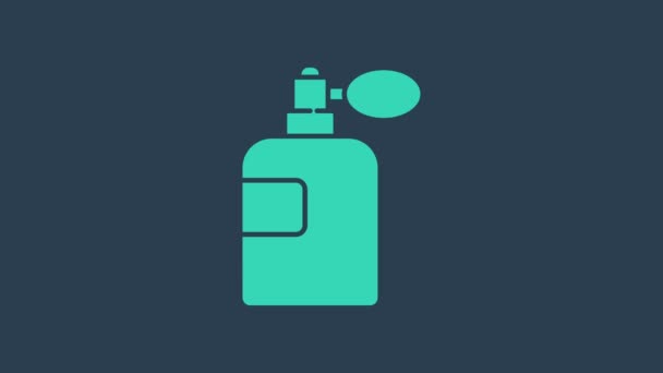 Ікона бірюзового парфуму ізольована на синьому фоні. 4K Відеографічна анімація - Кадри, відео