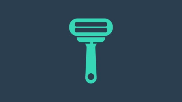 Turquoise Shaving razor icon isolated on blue background. 4K Video motion graphic animation - Footage, Video