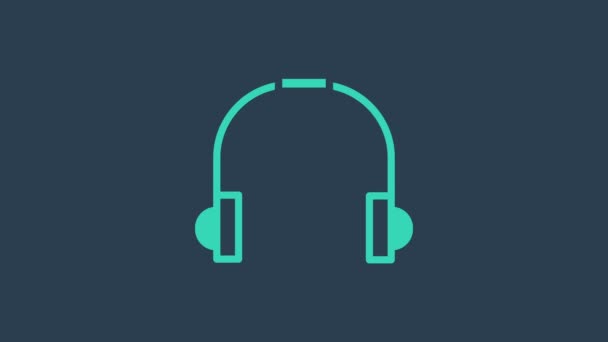 Ícone de fones de ouvido turquesa isolado no fundo azul. Fones de ouvido. Conceito para ouvir música, serviço, comunicação e operador. Animação gráfica em movimento de vídeo 4K - Filmagem, Vídeo