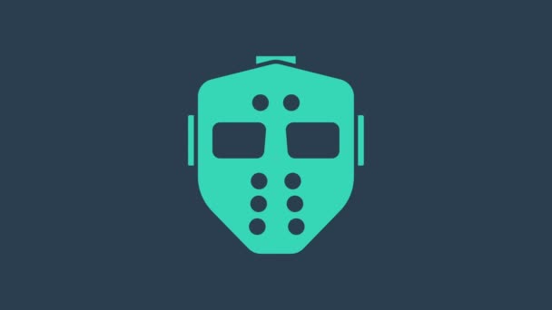 Turquoise Hockey mask icon isolated on blue background. Happy Halloween party. 4K Video motion graphic animation - Footage, Video