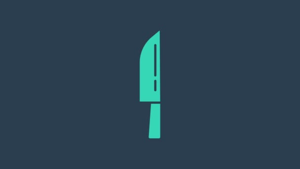 Icono del cuchillo turquesa aislado sobre fondo azul. Símbolo de cubertería. Feliz fiesta de Halloween. Animación gráfica de vídeo 4K - Imágenes, Vídeo