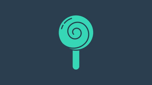 Ícone de pirulito turquesa isolado em fundo azul. Comida, símbolo delicioso. Animação gráfica em movimento de vídeo 4K - Filmagem, Vídeo