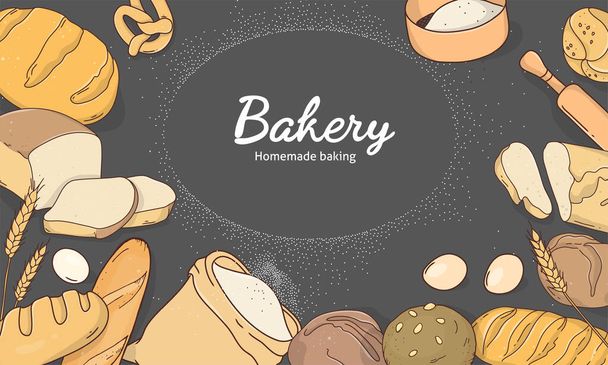 Bakery products with space for your text on a black background. - Vektör, Görsel