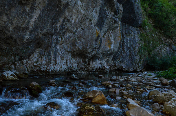 Unberührte Naturlandschaft mit Fluss, der frei durch die erodierten Felsen in den Schluchten von Sohodol (Cheile Sohodolului) im Kreis Gorj fließt Rumänien - Foto, Bild