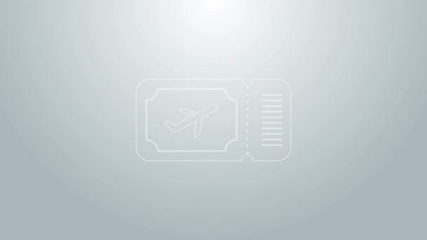 Kék vonal Repülőjegy ikon elszigetelt szürke háttér. Repülőjegy. 4K Videó mozgás grafikus animáció - Felvétel, videó