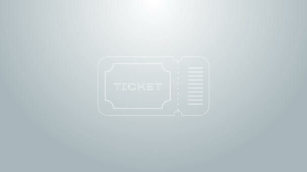 Blauwe lijn Ticket pictogram geïsoleerd op grijze achtergrond. 4K Video motion grafische animatie - Video
