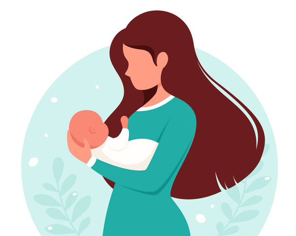 Mujer con bebé. Maternidad, concepto de crianza. Día de la Madre. Ilustración vectorial. - Vector, Imagen