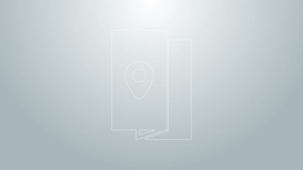 Línea azul Portada libro guía de viaje icono aislado sobre fondo gris. Animación gráfica de vídeo 4K - Metraje, vídeo