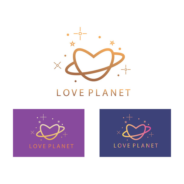 amor planeta logotipo esquema ilustración color diseño plantilla vector - Vector, Imagen