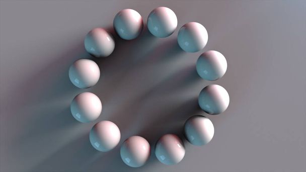 Round set of spheres, computer generated. 3d rendering of isometric background - Foto, Imagem