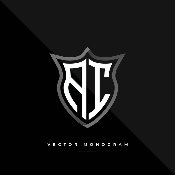 letters AI monochrome silver shield monogram vector logo template. - Vector, Image