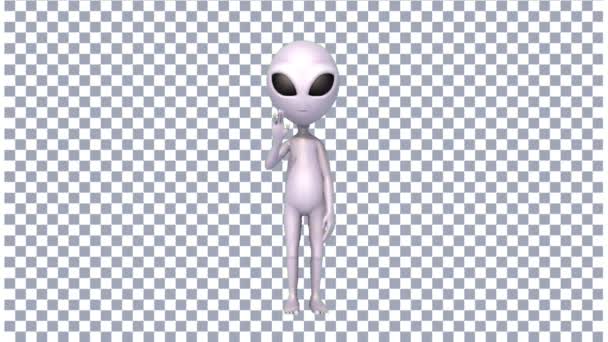 Alien Say Bye Loop Animation Footage Isolated On Alpha Screen Background.The Alien Looks Around, Loop, Animation, Alpha Channel, - Кадры, видео