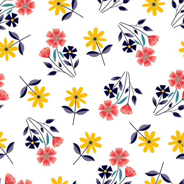 Modern vonzó vadvirágok vektor zökkenőmentes minta design textil és nyomtatás-elegáns ditsy virágos textúra fehér színű háttér - Vektor, kép