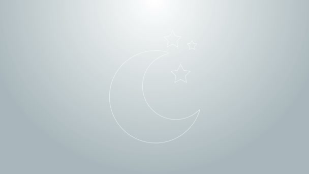 Línea azul Icono de luna y estrellas aislado sobre fondo gris. Animación gráfica de vídeo 4K - Metraje, vídeo