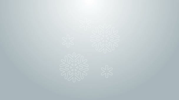 Blauwe lijn Sneeuw pictogram geïsoleerd op grijze achtergrond. 4K Video motion grafische animatie - Video