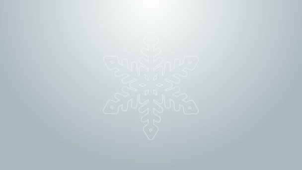 Linha azul Ícone de floco de neve isolado no fundo cinza. Animação gráfica em movimento de vídeo 4K - Filmagem, Vídeo