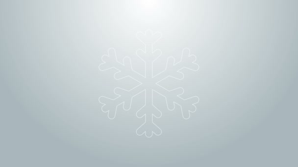 Niebieska ikona płatka śniegu odizolowana na szarym tle. 4K Animacja graficzna ruchu wideo - Materiał filmowy, wideo