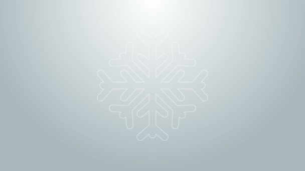 Línea azul Icono de copo de nieve aislado sobre fondo gris. Animación gráfica de vídeo 4K - Metraje, vídeo