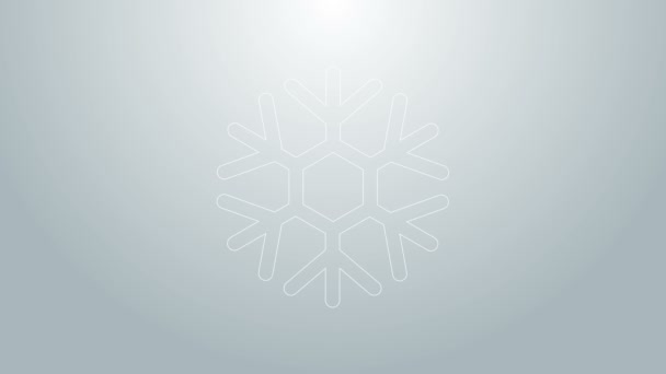 Blauwe lijn Snowflake pictogram geïsoleerd op grijze achtergrond. 4K Video motion grafische animatie - Video