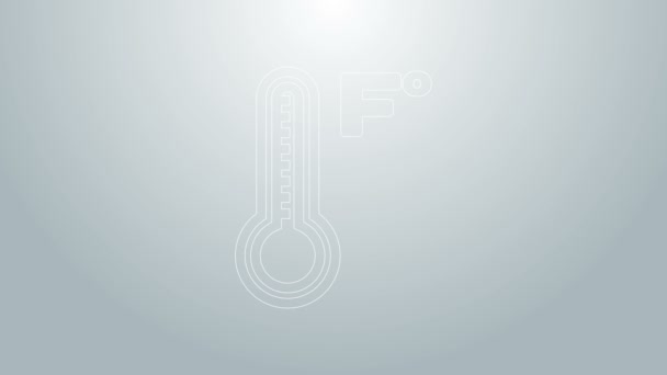 Kék vonal Meteorológiai hőmérő, amely szürke alapon izolált hőt és hideg ikont mér. Hőmérséklet Fahrenheit. 4K Videó mozgás grafikus animáció - Felvétel, videó