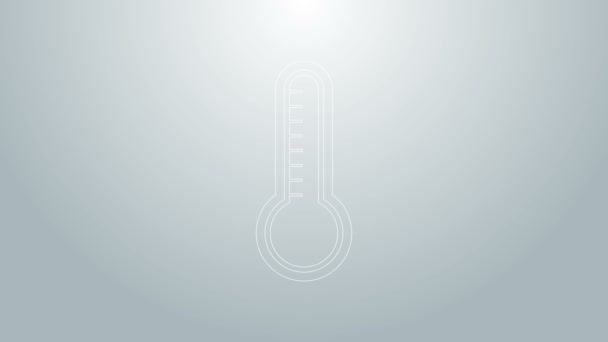 Linea blu Termometro meteorologico che misura il calore e l'icona a freddo isolato su fondo grigio. Apparecchiatura termometrica che mostra tempo caldo o freddo. Animazione grafica 4K Video motion - Filmati, video