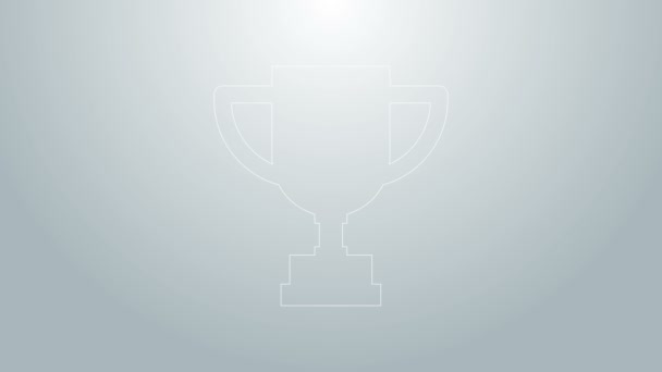 Niebieska linia Puchar Nagroda ikona izolowane na szarym tle. Symbol zwycięzcy. Mistrzostwa lub trofeum. Osiągnięcia sportowe. 4K Animacja graficzna ruchu wideo - Materiał filmowy, wideo