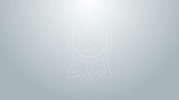 Línea azul Icono del premio Baloncesto aislado sobre fondo gris. Animación gráfica de vídeo 4K - Metraje, vídeo