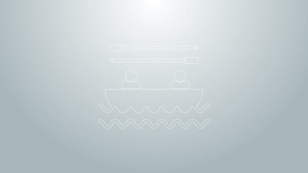 Modrá čára Loď s vesly a ikony lidí izolované na šedém pozadí. Vodní sporty, extrémní sporty, dovolená, dovolená, team building. Grafická animace pohybu videa 4K - Záběry, video