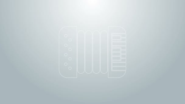 Ligne bleue Icône accordéon instrument de musique isolé sur fond gris. Baïonnette classique, harmonique. Animation graphique de mouvement vidéo 4K - Séquence, vidéo
