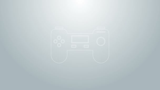 Línea azul Icono de Gamepad aislado sobre fondo gris. Controlador de juego. Animación gráfica de vídeo 4K - Imágenes, Vídeo