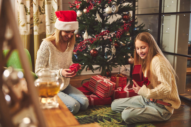 Happy woman with daughter at home on Boxing Day - Foto, Bild