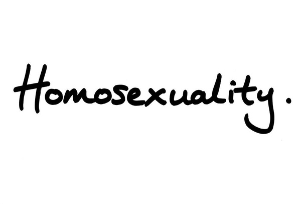 The term Homosexuality, handwritten on a white background. - Fotó, kép