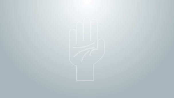 Linea blu Palmistry dell'icona della mano isolato su sfondo grigio. Animazione grafica 4K Video motion - Filmati, video
