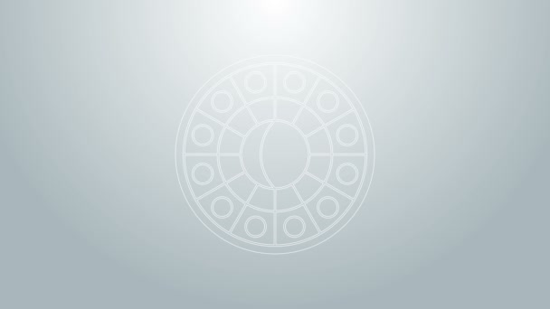 Blauwe lijn Astrologie horoscoop cirkel met dierenriem pictogram geïsoleerd op grijze achtergrond. 4K Video motion grafische animatie - Video
