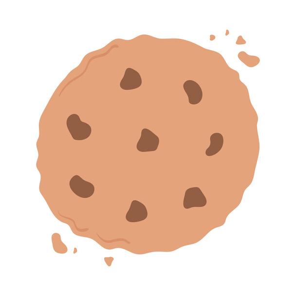 breakfast biscuit with chocolate chips appetizing delicious food, icon flat on white background - Vector, Image